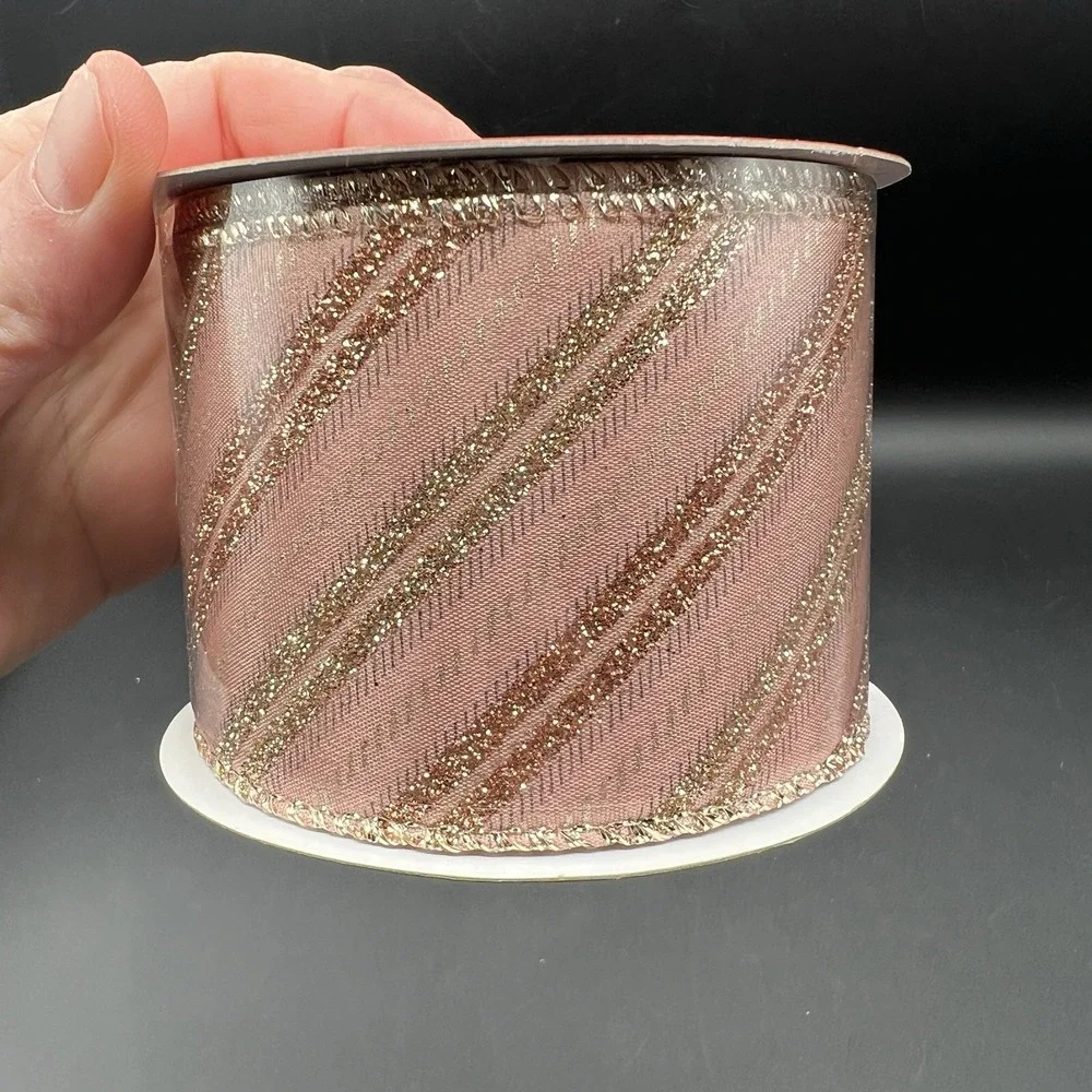 Pink Rose Gold Metallic Glitter Wired Edge Ribbon Roll 30' x 2.5